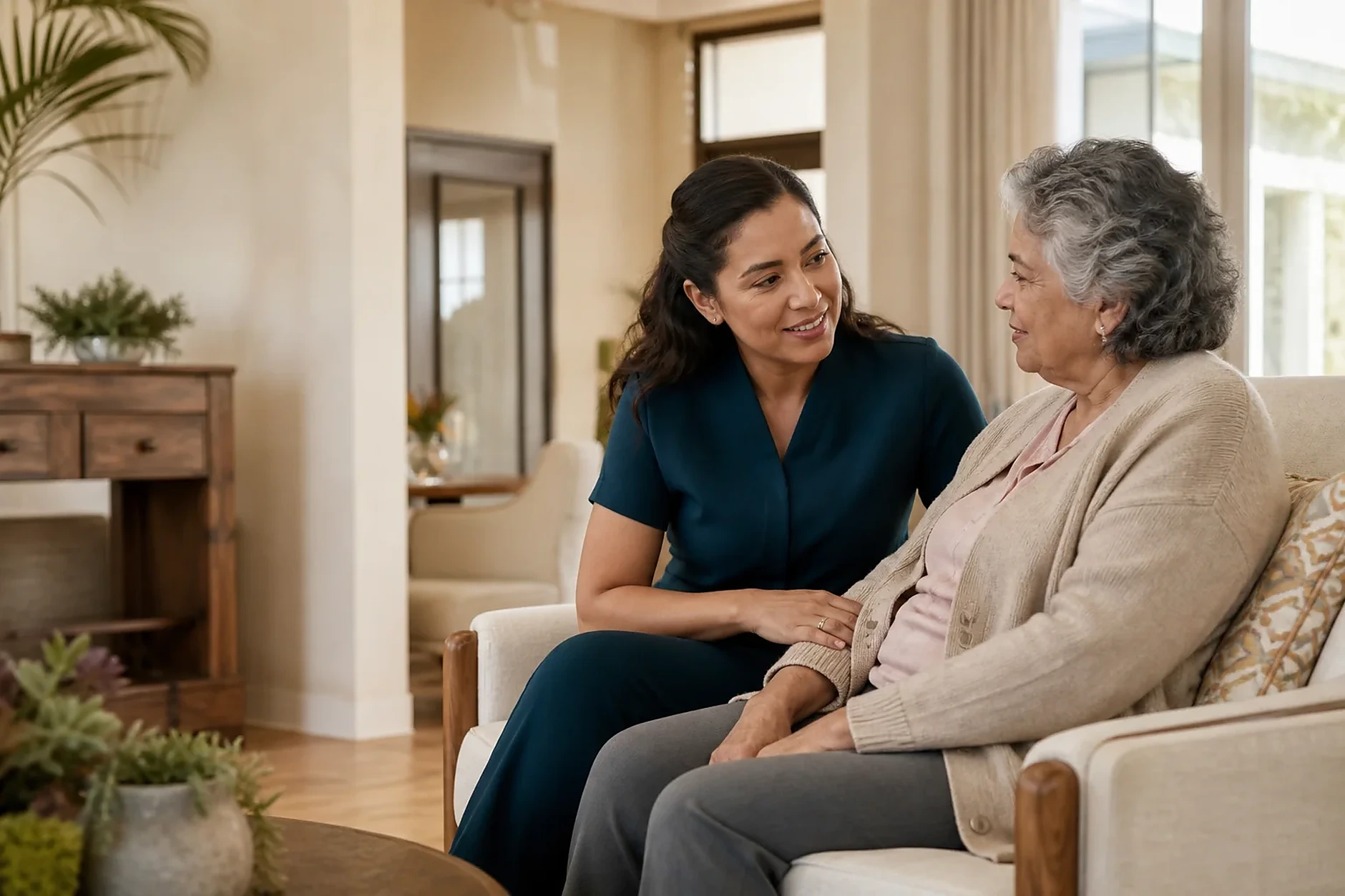 A care manager sharing a warm moment with an assisted living resident